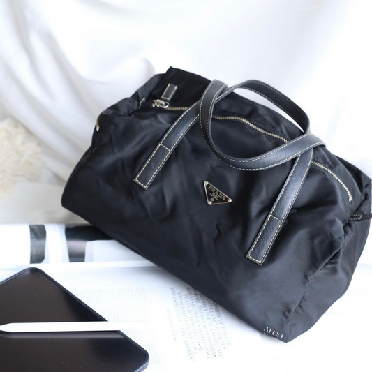 Nylon bag best sale with leather handles