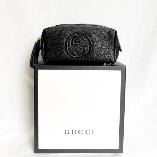 GUCCI BLACK LEATHER VANITY POUCH